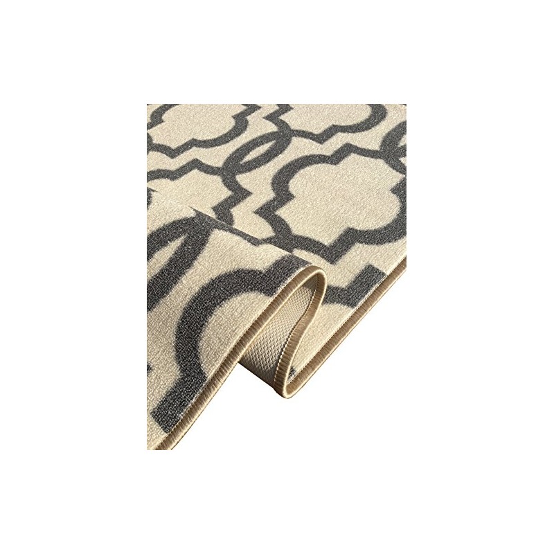 Custom Size Ivory Moroccan Trellis Rubber Backed Non-Slip Hallway Stair
