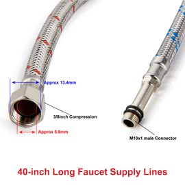 Midanya 40-Inch Long Faucet Connector,Bathroom Kitchen Faucet Connector,Braided Stainless Steel Supply Hose 3/8-Inch Female Compression Thread x M10 Male Connector,x 2 Pcs (1 Pair)