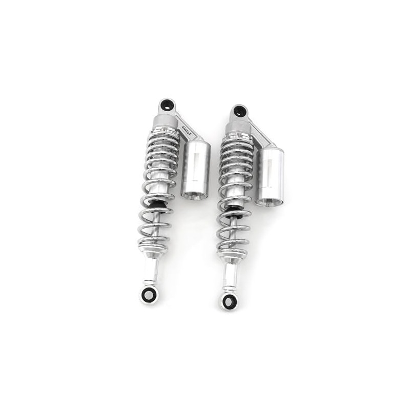 Silver & Chrome Remote Reservoir Motorcycle Shocks - Eye To