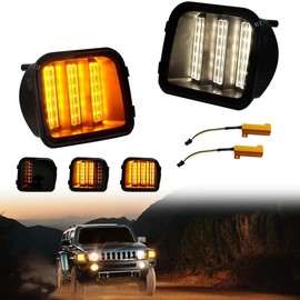 KENRTIR Smoked Lens Switchback White/Amber Sequential LED Lamp Compatible with 2006-2010 Hummer H3 H3T Front Bumper Corner Side Marker Parking Turn Signal Lights