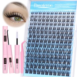 Pawotence Wispy Lash Clusters Kit Natural Lash Extension Kit Cluster Eyelash Extension 8-16mm Individual Lashes C Curl Eyelash Clusters with Lash Bond and Seal and Lash Tweezers for Self Use