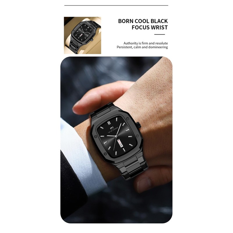 Cuadrado Reloj de Pulsera para Hombre de Acero Inoxidable con