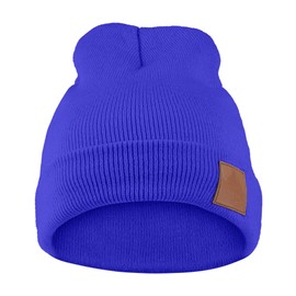 Warm Women's Beanie Hat | Men's Hat with Leather Patch | Knitted Hat Winter Hat | for Women Men Unisex | Cuffed Hats Soft & Warm, royal