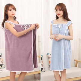 Shower gown, towel gown, cotton microfiber ribbon shower gown ELS-025 Mint