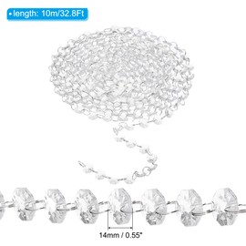 PATIKIL 14 mm Crystal Garland Strands, 32.8 Ft Acrylic Octagon Chandelier Bead Chains String for DIY Craft Wedding Party Home Decorative Jewelry Making, Clear