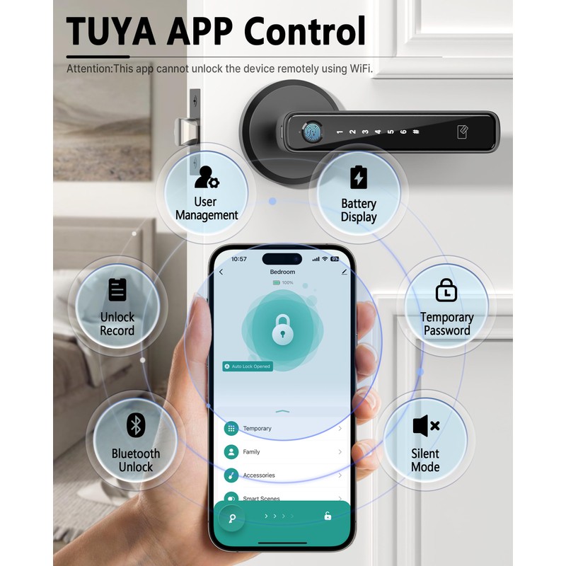 Asidrama Smart Fingerprint Door Lock with Keypad Handle - Keyless