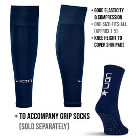 LION SPORTSWEAR Kids/Youth Football Sock Sleeves To Accompany Grip Socks - Fits Over Calf/Shin Pads - Variety Of Colors To Match Your Team Kit (Navy)