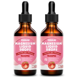 YUULAI Pack of 2 Magnesium Glycinate Liquid Drops, High Absorption Magnesium Liquid with Vitamin B6, D3, L-Theanine, Q10, Magnesium Supplement to Support Night, Muscle & Bone, Strawberry, 4 Fl Oz