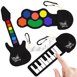 3 Piece Mini Thumb Silicone Musical instuments Music Fidget Toy Guita,Piano,Jazz Drum Mini Stuff Suitable Backpack Keychain for Adult Kid Music Lover