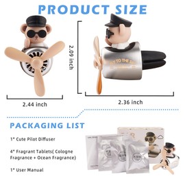Jimtyee Car Air Freshener Cute Cartoon Teddy Bear Pilot Car Diffuser Rotating Propeller Automotive Air Outlet Fan Creative Car Perfume Decoration Cool Car Accessories