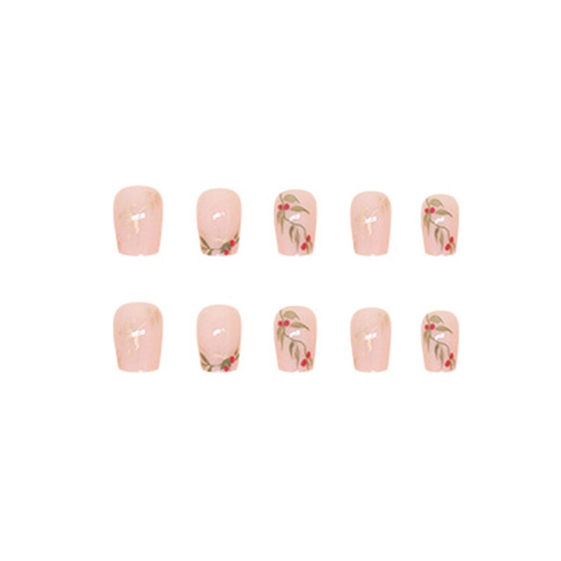 SINHOT Press on Nails Short Coffin Butterfly Grass Fake Nails