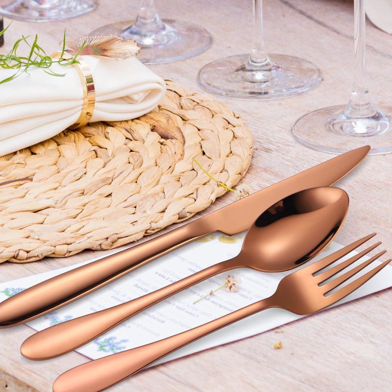 A · HOUSEWARE Copper Flatware Set 8 Stainless Steel Silverware