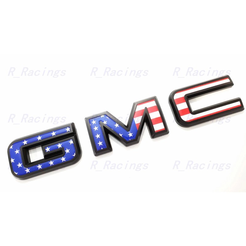 Auto Front & Rear GMC Blue USA Flag OVERLAY Emblem