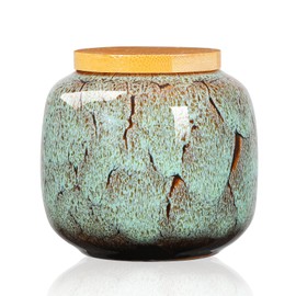 TkoYuHm 6oz Flambe Glaze Ceramic Loose Tea Canister Vintage Storage Jars with Airtight Wooden Lid Green Matcha Tin Container for Coffee Beans Condiments