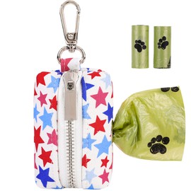 ARING PET Dog Waste Bag Dispenser, Cotton Doggy Poop Bags Holders Attach to Any Leashes, Portable Washable American Flag Pet Waste Pouch Dispenser with Metal Zipper