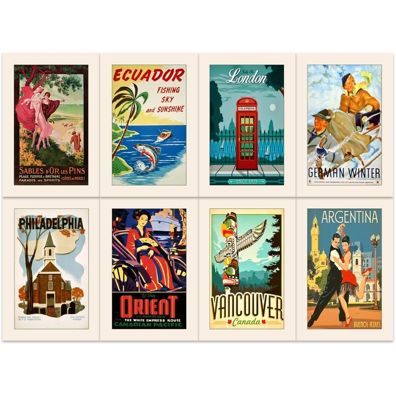 40 Vintage Travel Postcards with 40 Different Designs on the