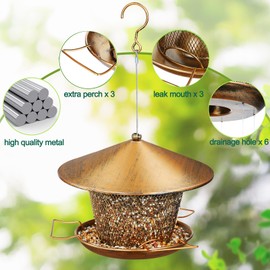 Samhe Metal Bird Feeder for Outdoor Hanging, Heavy Duty Waterproof Bird Feeder for Outside with 9.8" Roof, 3.5 LBs Seeds Capacity, Easy to Fill & Clean