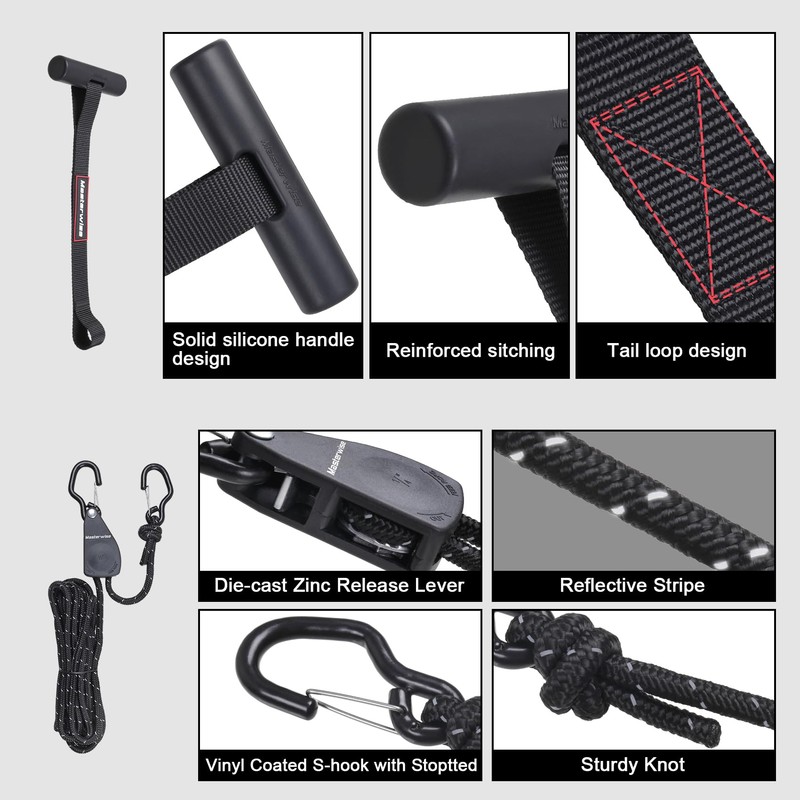 Masterwise 2 PCS Kayak Tie Down Straps with Reflective Stripe