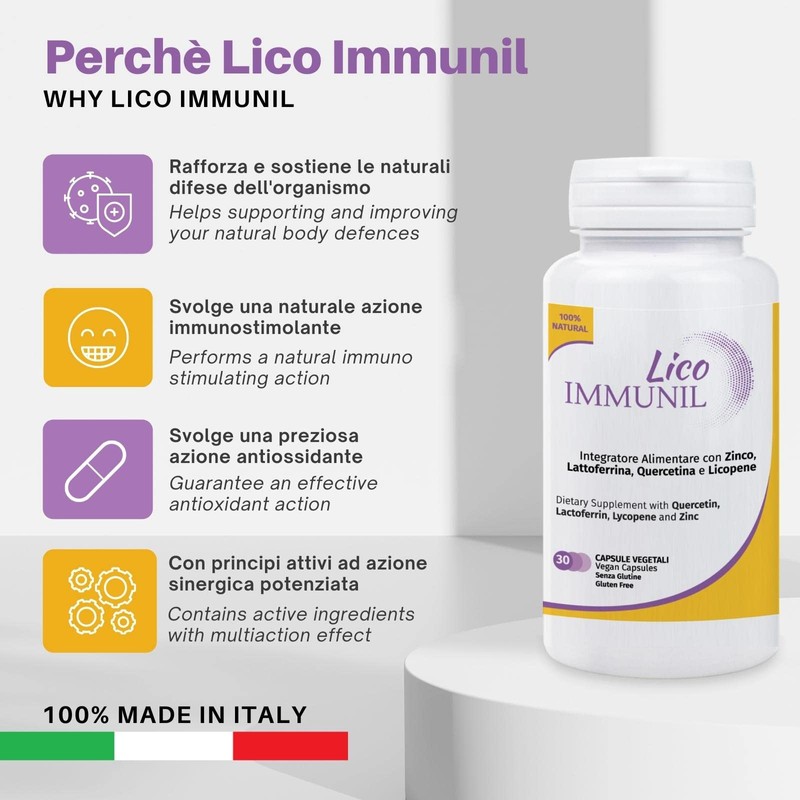 Lico Immunil Immune System Support Supplement | Quercetin, Lactoferrin, Zinc,