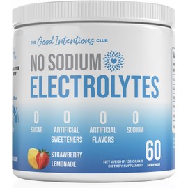 Electrolitos bajos en sodio - 60 porciones - Limonada de fresa - Electrolitos en polvo sin azúcar - Electrolitos sin sodio - Electrolitos bajos en sodio
