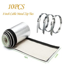 Aluminized Heat Shroud Sleeving Heat Sheath Fuel line Wire Protection Silver Hose Heat Shield with 10 Pcs Metal Zip Ties (3/4''I.D. x 10FT)