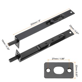 MECCANIXITY Flush Bolt 8 x 0.87 Inch Solid Brass Door Flush Bolt for Double Door Concealed Slide Lock Latch Stainless Steel for Wood Sliding Doors Cupboard Cabinet Black, Pack of 2