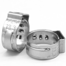 Biaungdo 50 Pcs 3/8 Inch PEX Cinch Clamps Crimp Rings, 304 Stainless Steel PEX Cinch Crimp Rings Pinch Clamps Single Ear Hose Clamp for PEX Tubing Pipe Fittings Connection