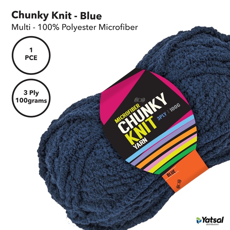 Yatsal Microfibre 3-Ply Chunky Knitting Yarn 100 g, Blue