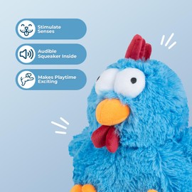 Best Pet Supplies Interactive Squeaky Dog Chew Toy, Ideal Dog Toys for Chewers, Small, Medium & Large Dogs, and Fetch Lovers - Mrs. Cluck (Blue), Large