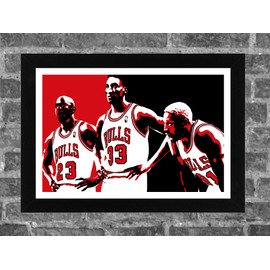 Chicago Basketball MJ SP DR 6 Time Champions Portrait Sports Print Art 17x11