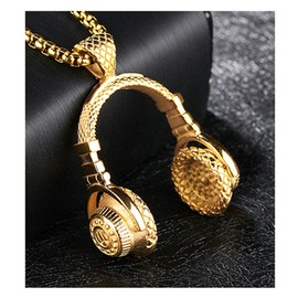 AKarrLili Headphones gold Necklace gold Music Pendant silver Hiphop Fashion chain with 23in chain