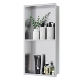 Qeke Stainless Steel Shower Niche 24" X 12", No Tile Needed Wall Niche Double Shelves, Recessed Niche Shower for Bathroom Storage, Brushed Nickel