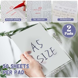 Gueevin - Notas adhesivas transparentes, 100 hojas, notas autoadhesivas transparentes, extra grandes, 2 blocs de notas grandes, papel de rastreo translúcido, impermeable, transparente para la oficina,