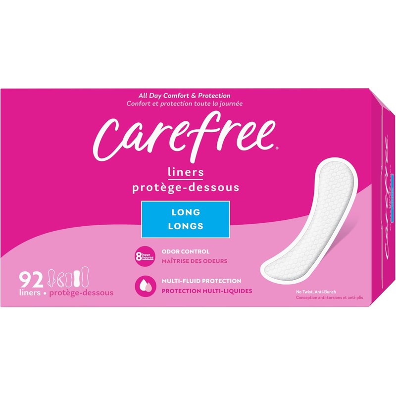 Carefree Panty Liners for Women Long, Unwrapped, Unscented, 92ct
