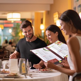 WeChef 30 Pack Restaurant Menu Covers 8.5 x 14" Book Style 3 Pages 6 Views PVC Transparent Restaurant Menu Holder Book Cafe Hotel Bar Burgundy