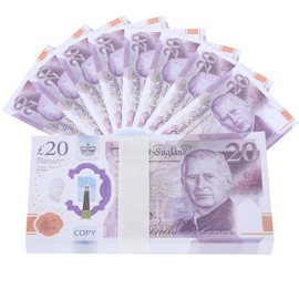 100 PCS £20 Prop Money, Fake Money Stacks Educational Toys for 3+ Year Olds, Pretend Notes for Advertising Pranks Role Play Content Creation Birthday Party and Games (With "Copy" Watermark)