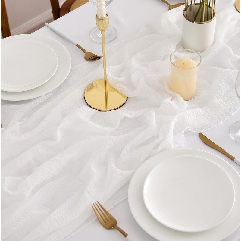 AOKSUNOVA Cheesecloth Table Runner White 80 x 300cm Boho Gauze