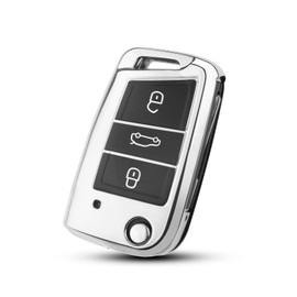 QBUC Car Key Case, Key Cover for Golf 7 Polo Skoda TPU Key Box 3 Buttons Car Scratch-Resistant Key Cover (Silver)