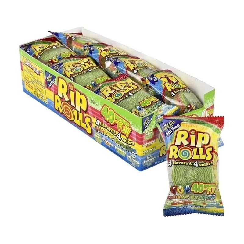 Rip Rolls Sour Rainbow Straps Roll Up Candy Lollies -