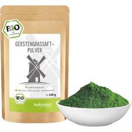 Organic Barley Grass Juice Powder, 100 g, Raw Food Quality, Naturally Derived from Barley Grass Seedlings, No Additives, Ideal as an Additive to Anthony William Smoothie, BioKontor