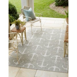 Unique Loom Outdoor Coastal Collection Area Rug - Ahoy (9' x 12' 2" Rectangle, Gray/ Ivory)