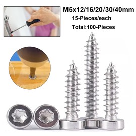 FandWay Torx Cap Head Self-Tapping Screws, M5 x 12/16/20/30/40mm Sheet Metal Screws,304 Stainless Steel Wood Screws Assortment (15-Pieces/each)