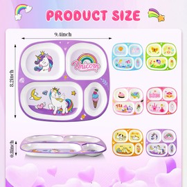 Hushee 6 Pcs 9.4 x 8.2 Inch Girls Themed Dinner Plate for Kids Girls Dinnerware Mealtime Divided Plates for Kids Dinner Plates Plastic Serving Dishes for Girls School Party Supplies
