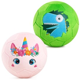 Indoor Soccer Balls for Toddlers 2 Pack - 7.8” Soft Stuffed Plush Toys - Inflatable Play Ball with Pump for Baby Toddlers Kids 1-3 3-5 5-8 - Gift for Boys Girls Birthday (Dinosaur, Unicorn)