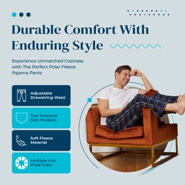 Active Club Mens Fleece Pajama Pants - Plaid Mens PJ Pants - Mens Lounge Pants with Pockets - Men's Sleepwear (Black/Grey, Small)