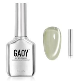 GAOY Green Glassy Cat Eye Gel Nail Polish, 16ml Glitter Holographic Nail Polish with Magnet, Reflective Translucent UV Gel, 3306 Dewy Moss