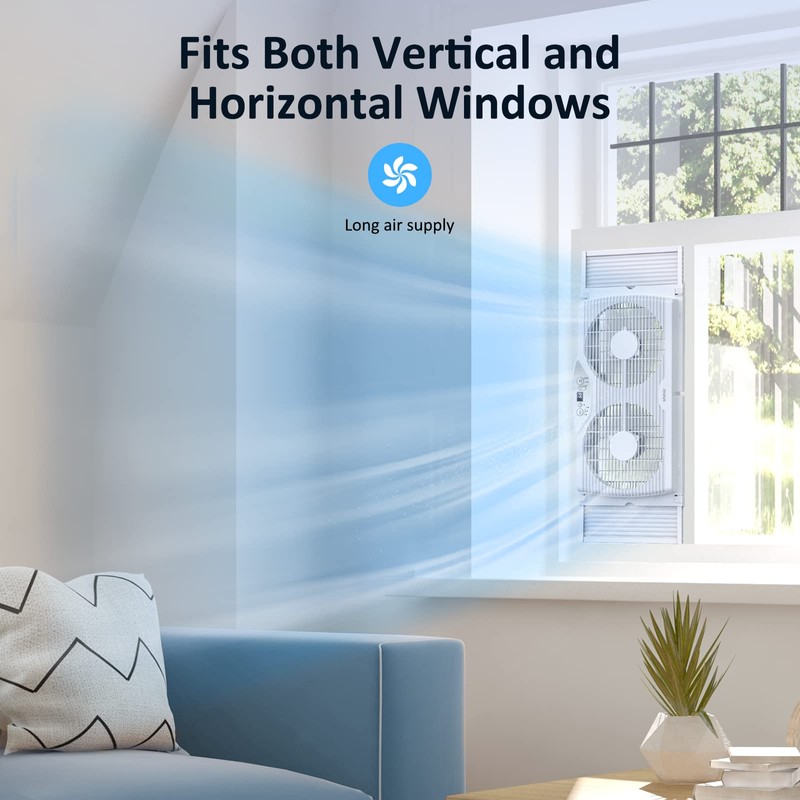 shinic Twin Window Fan with Reversible Airflow, Thermostat Controlled, 3