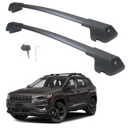 Autekcomma Heavy Duty Roof Rack Crossbars Compatible for Jeep Cherokee 2014-2023(Equipped Factory Raised Side Rails) Anti-Corrosion Full Aluminum Die-Casting Black Matte with Max 260LB Loading Weight