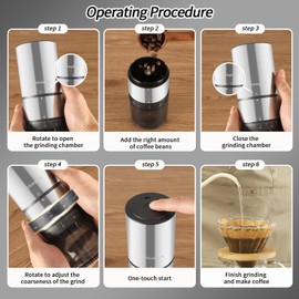 Mongdio Portable Electric Coffee Bean Grinder with 38 Adjustable Settings, Electric Burr Coffee Grinder Stainless Steel Core, For Traveling, Camping, Office, Silver