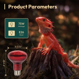ALAMPEVER 2 Pack Red Heat Lamp Bulb, 75 Watt Infrared Light Bulb for Bearded Dragon, E26 Base, Durable Reptile Heat Bulb for Amphibian, Lizard, Tortoise, Gecko